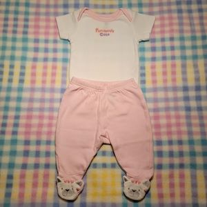 FIRST IMPRESSIONS 🐱 2pc Embroidered "PURRFECTLY CUTE" Kitty Footie Outfit NB